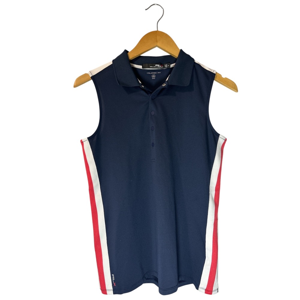 RLX Ralph Lauren Womens Navy Sleeveless Golf Polo Shirt Tailored Fit Wicking‎ M